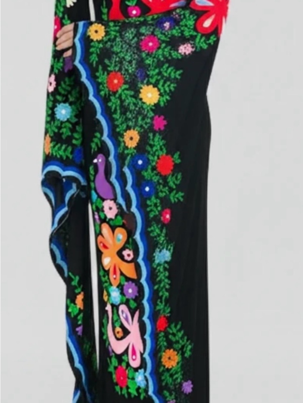 Embroidered Black Maxi Dress with Multicolor Floral & Peacock sz Sm - Picture 3 of 9
